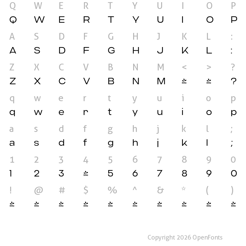 Character Map of FONTSPRING DEMO - Criteria CF Light Regular