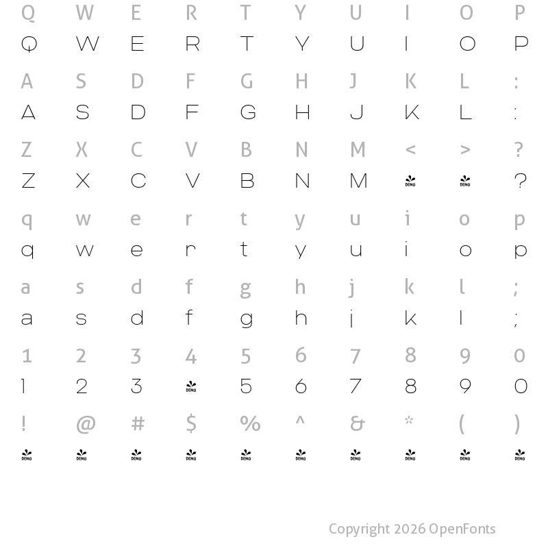 Character Map of FONTSPRING DEMO - Criteria CF Thin Regular
