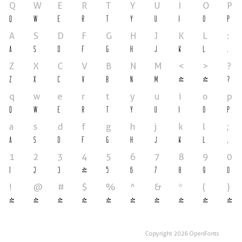 Character Map of FONTSPRING DEMO - CrossRoad Long Regular