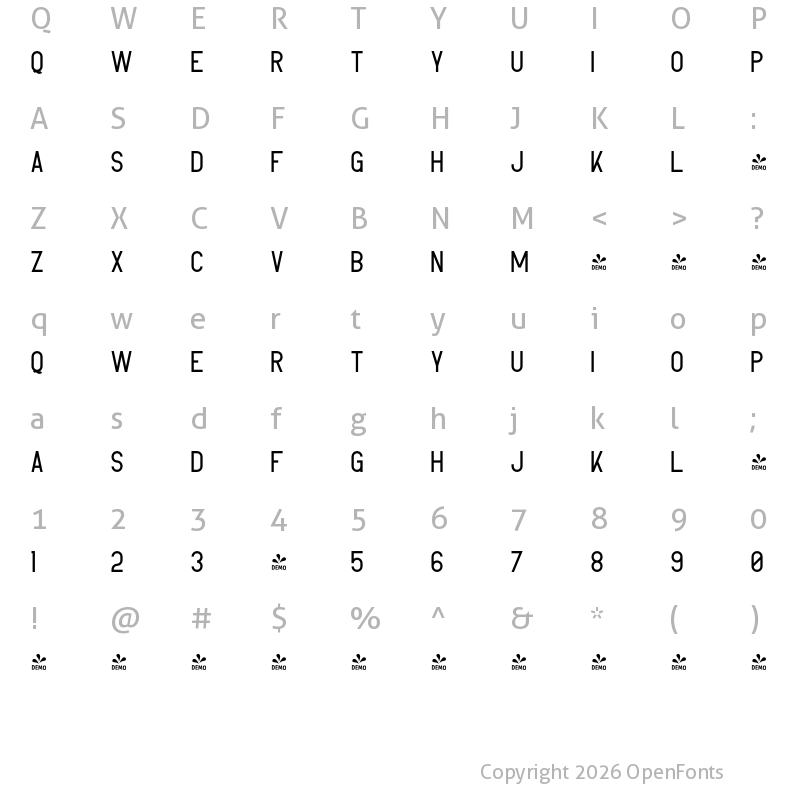 Character Map of FONTSPRING DEMO - CrossRoad Regular