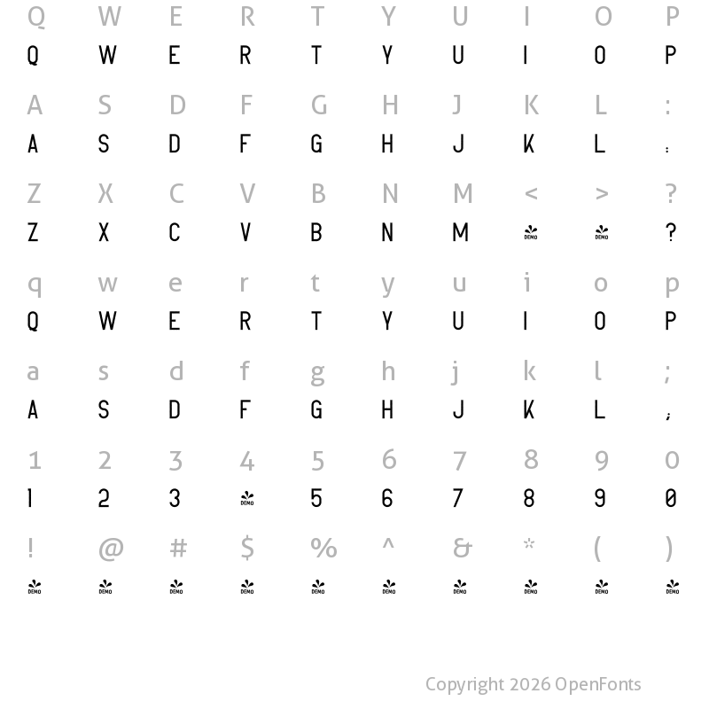 Character Map of FONTSPRING DEMO - CrossRoad Rough Regular