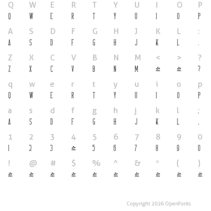 Character Map of FONTSPRING DEMO - CrossRoad SlabLong Regular