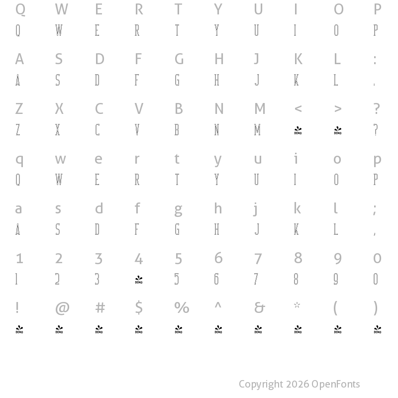 Character Map of FONTSPRING DEMO - CrossRoad SlabLongOutlineTwo Regular