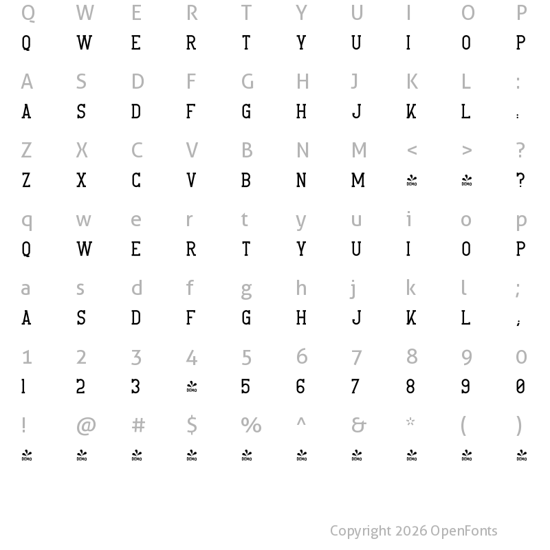 Character Map of FONTSPRING DEMO - CrossRoad SlabRough Regular