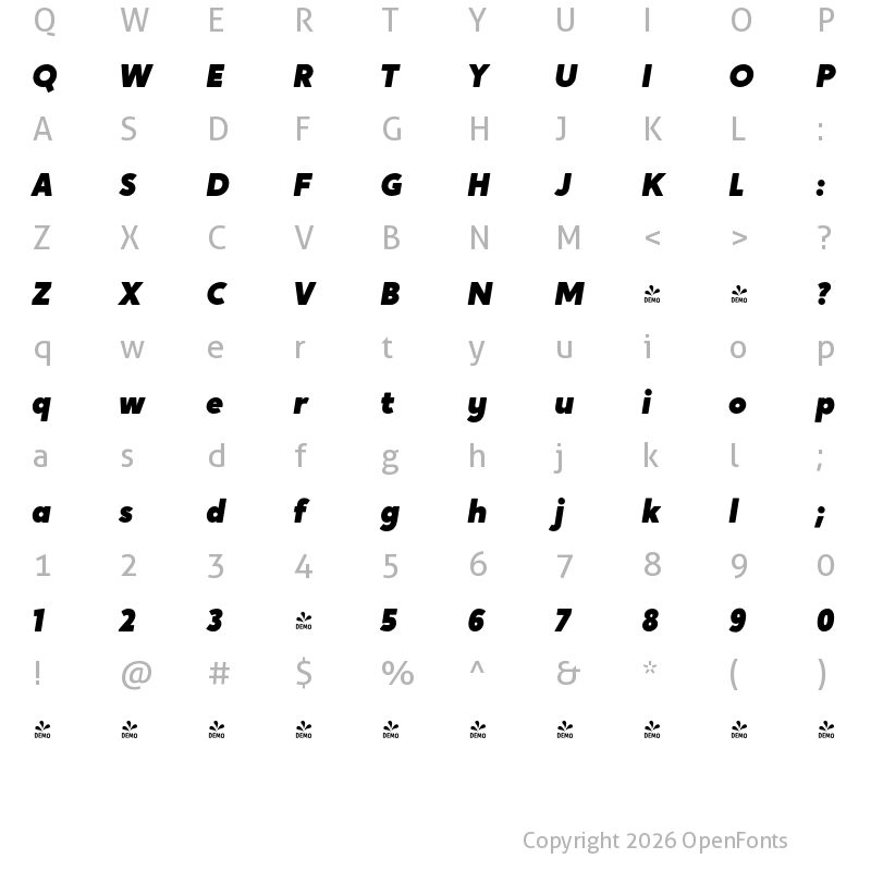 Character Map of FONTSPRING DEMO - Crossten Ultra Italic Regular