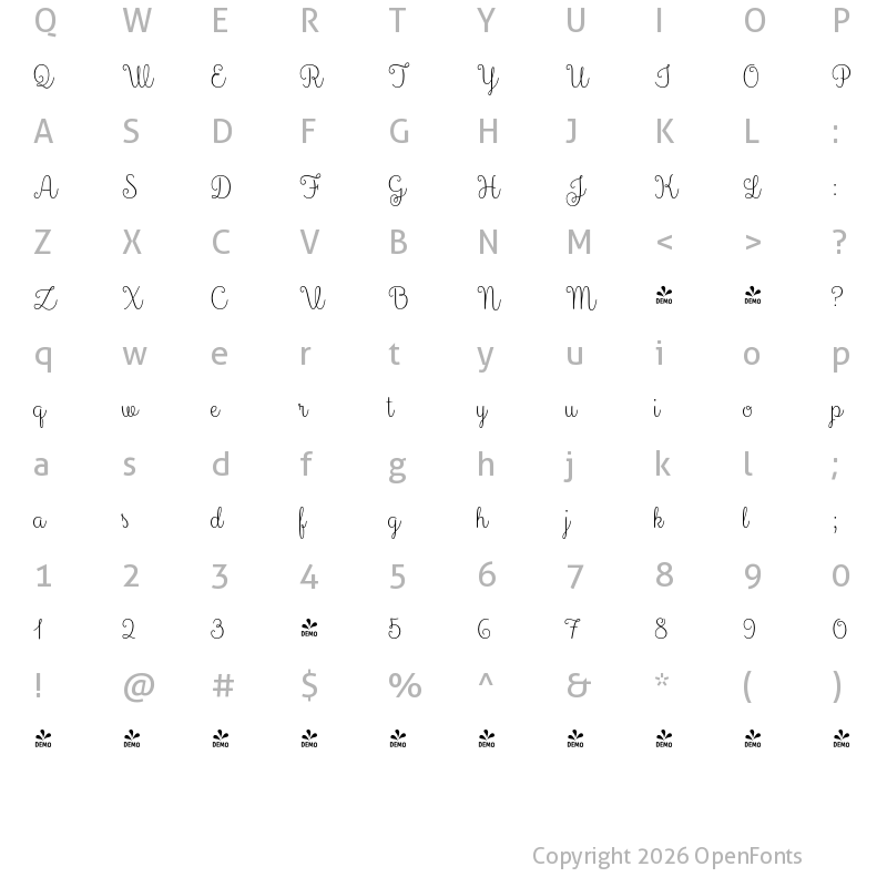 Character Map of FONTSPRING DEMO - Culinary Script Light Regular