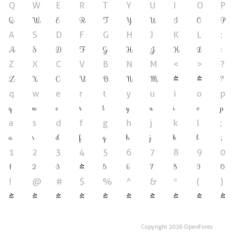 Character Map of FONTSPRING DEMO - Culinary Script Regular