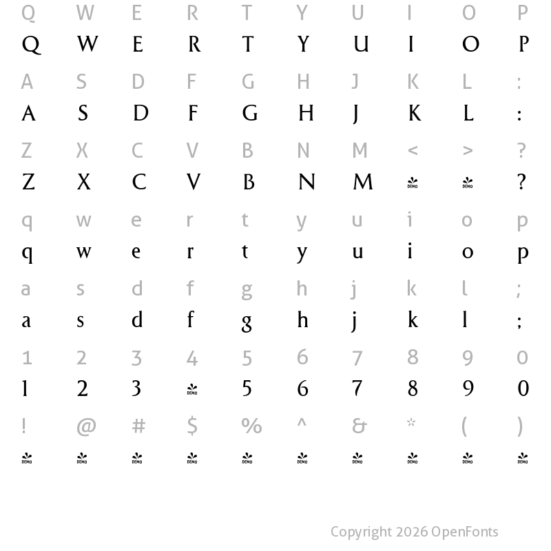 Character Map of FONTSPRING DEMO - Cyan Bold