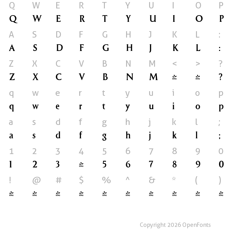 Character Map of FONTSPRING DEMO - Cyan ExtraBold Bold