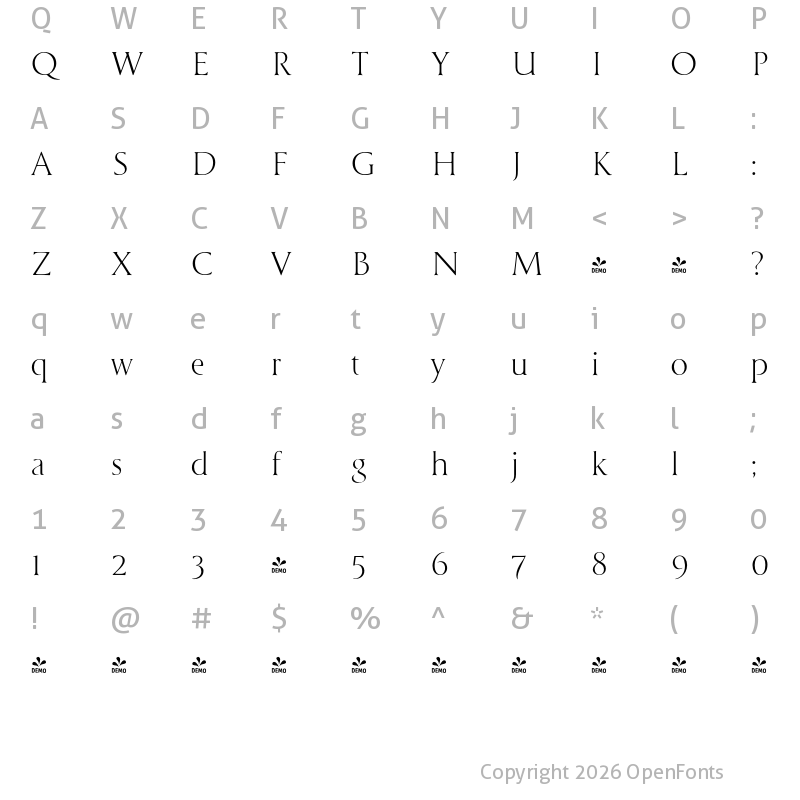 Character Map of FONTSPRING DEMO - Cyan Light Regular