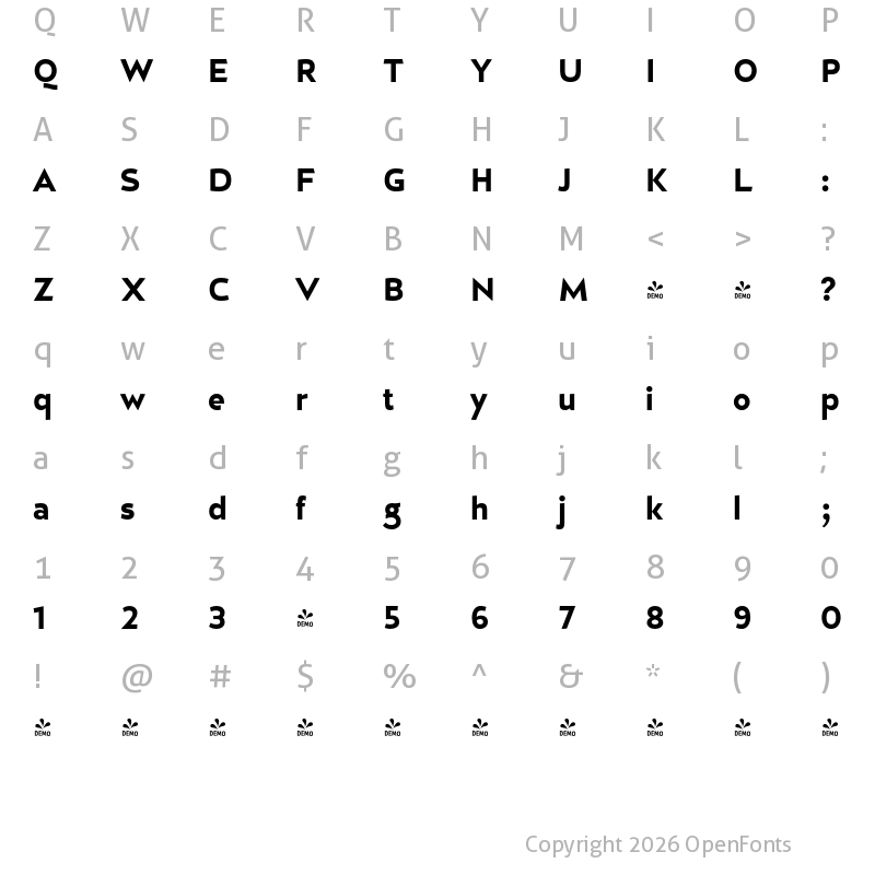 Character Map of FONTSPRING DEMO - D Hanna Black