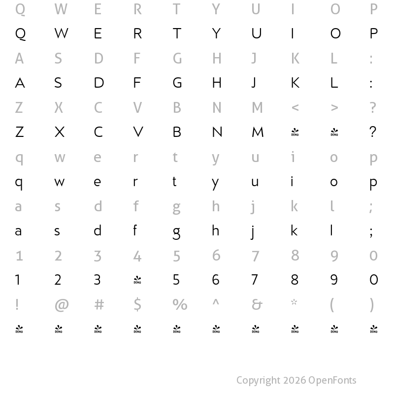 Character Map of FONTSPRING DEMO - D Hanna Soft Book Regular