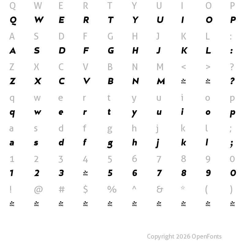 Character Map of FONTSPRING DEMO - D Hanna UltraBlackItalic