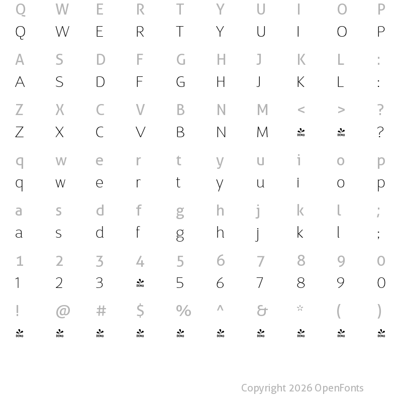 Character Map of FONTSPRING DEMO - D Sari Thin Thin