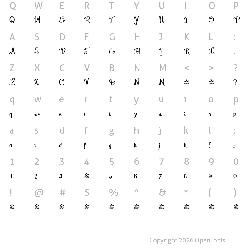 Character Map of FONTSPRING DEMO - Daiquiri Bold
