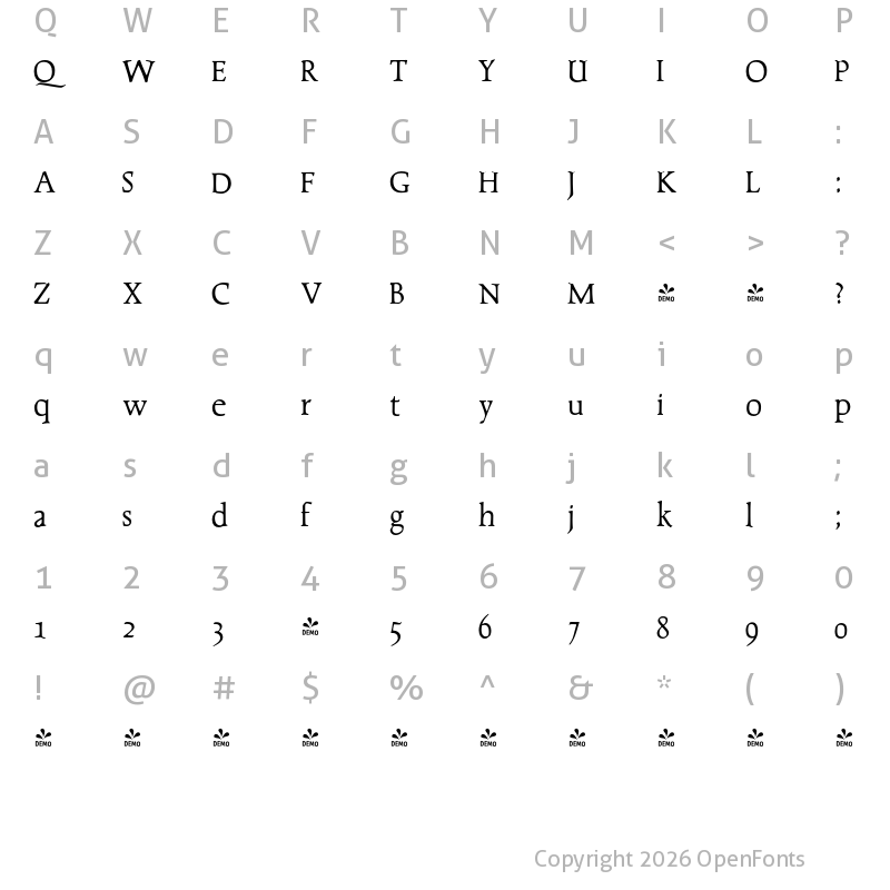 Character Map of FONTSPRING DEMO - Dair 67 Regular