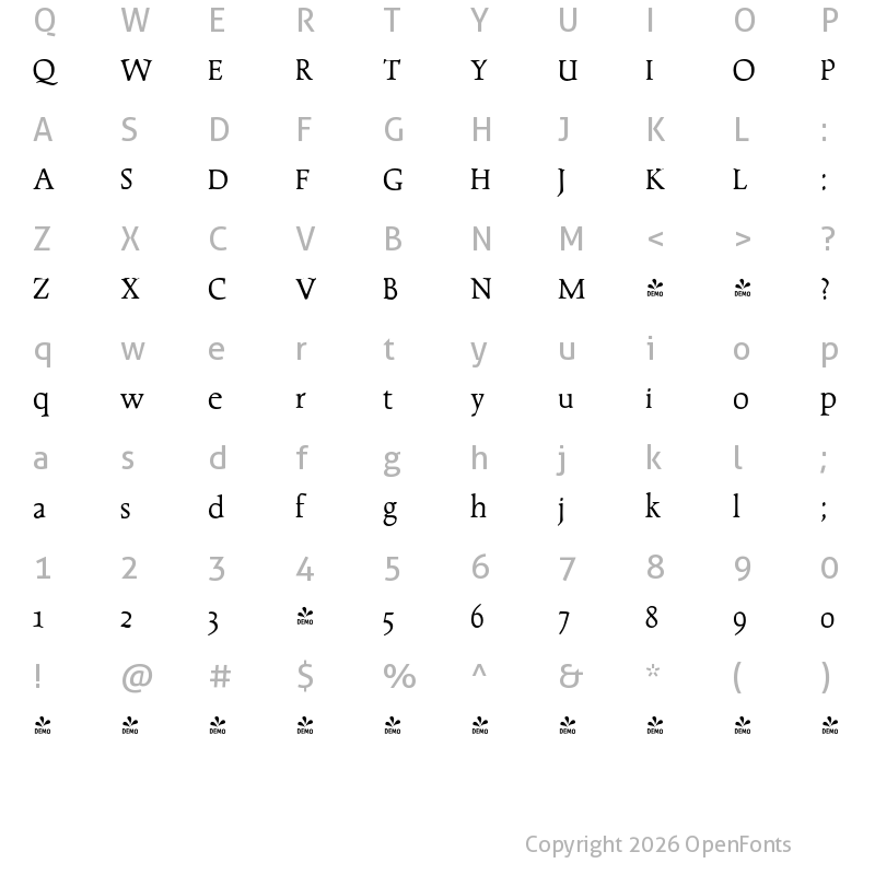 Character Map of FONTSPRING DEMO - Dair Regular