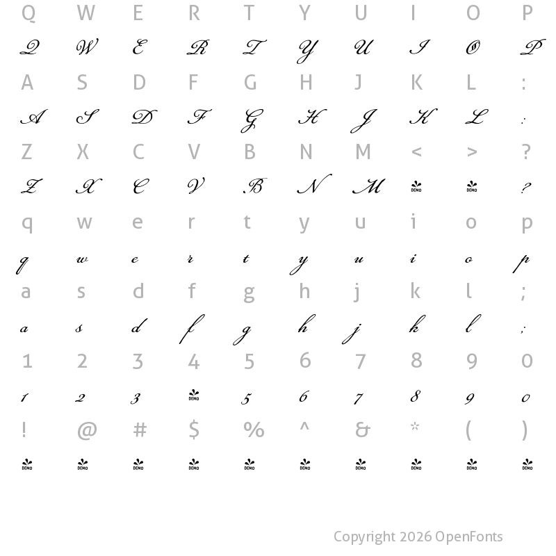 Character Map of FONTSPRING DEMO - Daisy Lau Regular
