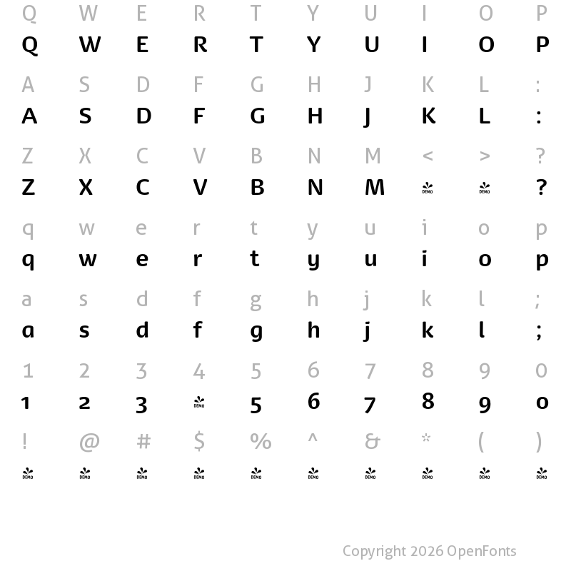 Character Map of FONTSPRING DEMO - Dancer Pro Bold Regular