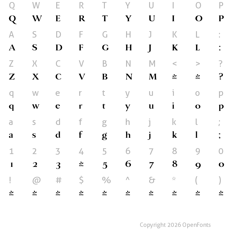 Character Map of FONTSPRING DEMO - DanmarkURWBol Regular