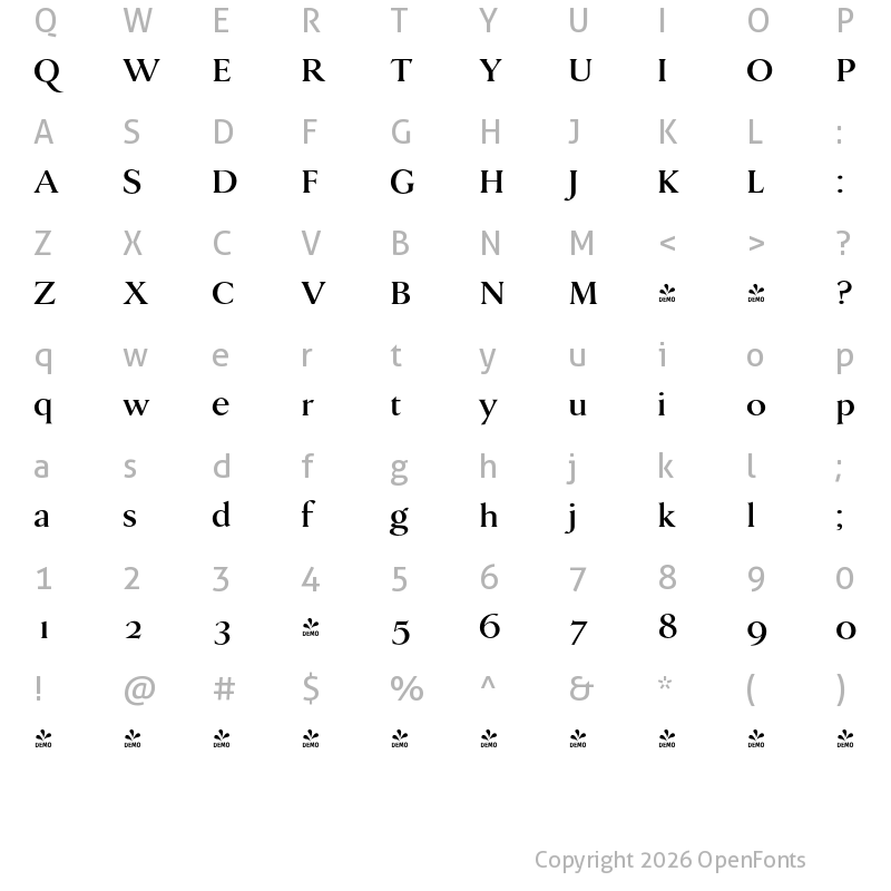 Character Map of FONTSPRING DEMO - DanmarkURWDem Regular