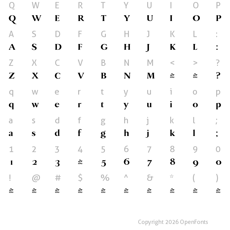 Character Map of FONTSPRING DEMO - DanmarkURWExtBol Regular