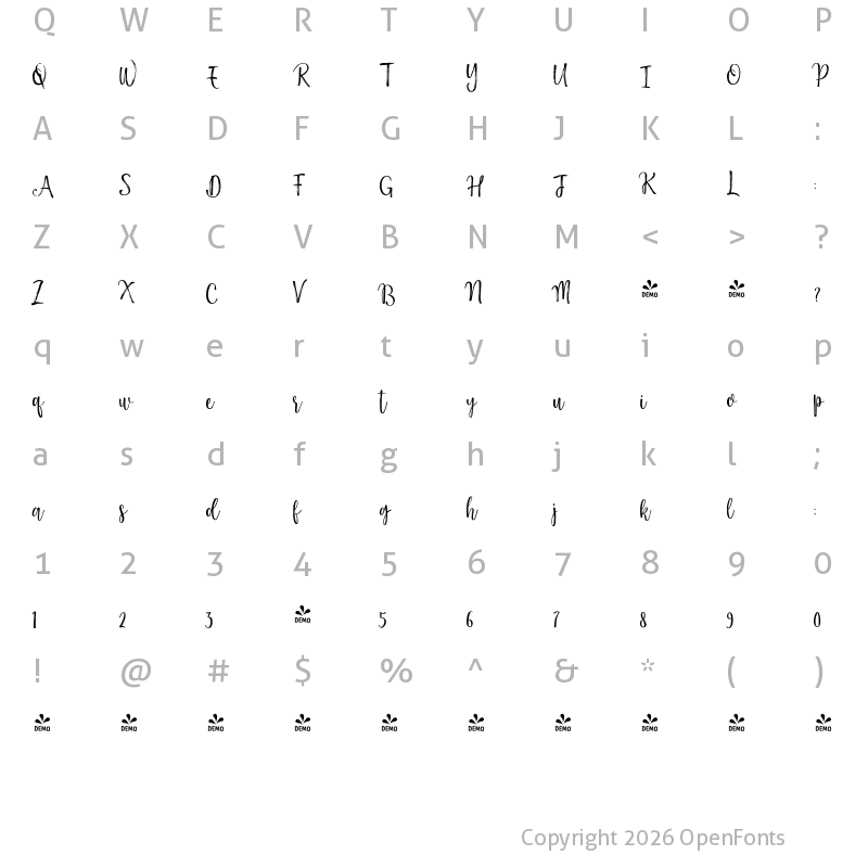 Character Map of FONTSPRING DEMO - Darling Harbour Brush Regular