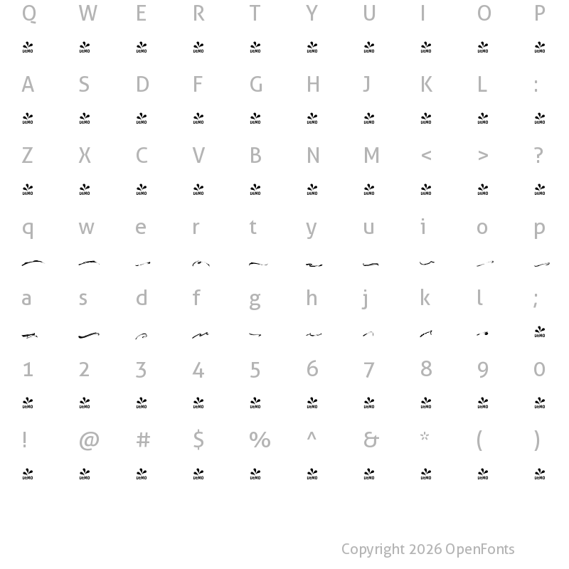 Character Map of FONTSPRING DEMO - Darling Harbour Extra Swashes Regular