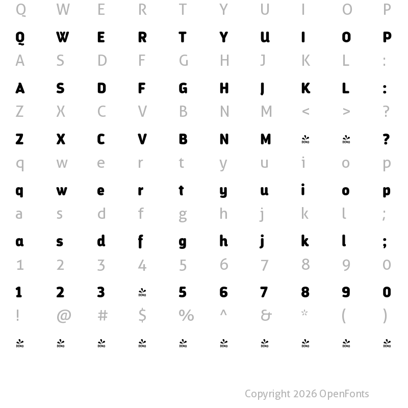 Character Map of FONTSPRING DEMO - Darwin Ess Alt Rd Black Regular