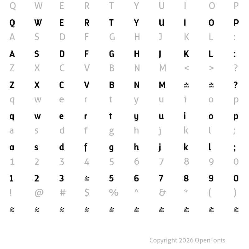 Character Map of FONTSPRING DEMO - Darwin Ess Alt Rd SemiBold Regular