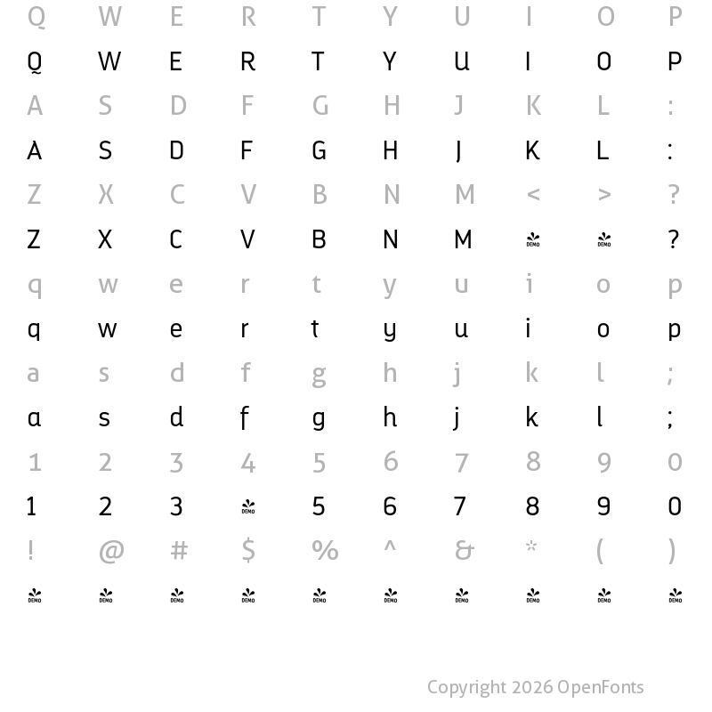 Character Map of FONTSPRING DEMO - DarwinAlt Light Regular