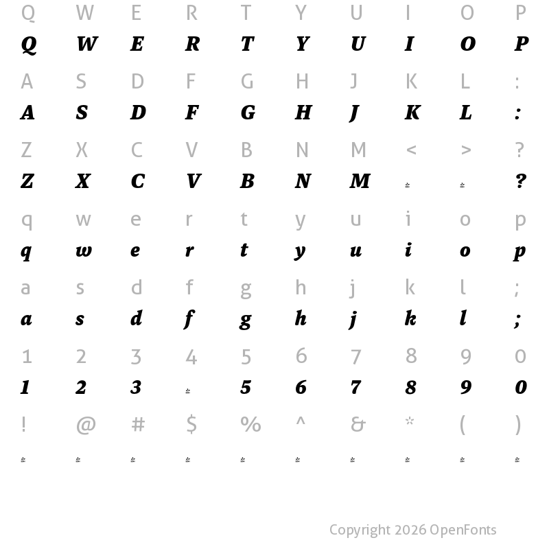 Character Map of FONTSPRING DEMO - Dashiell Text ExtraBold Italic