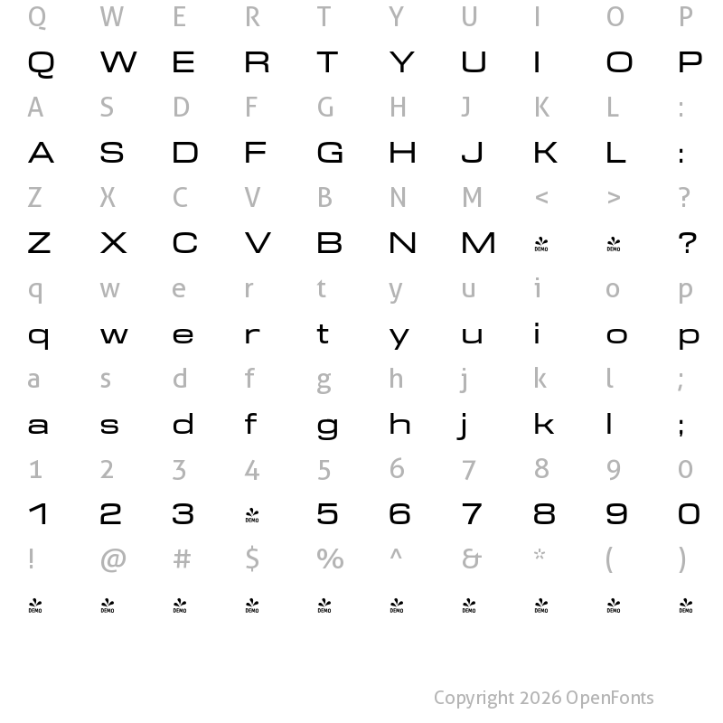 Character Map of FONTSPRING DEMO - DDT Ext Regular
