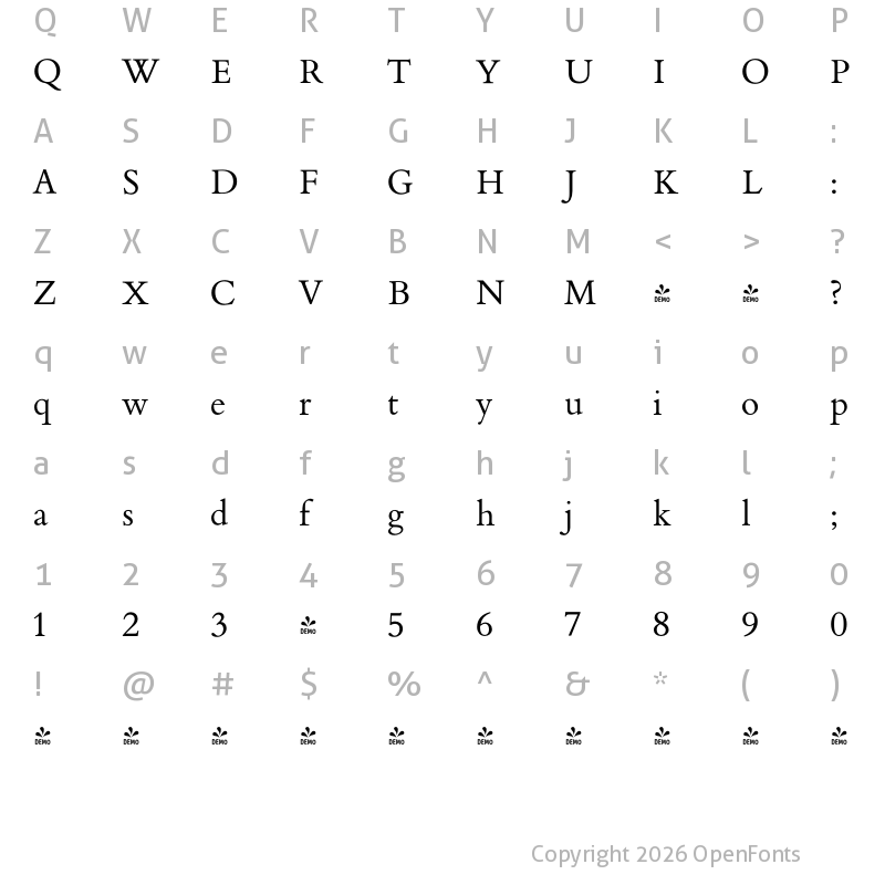 Character Map of FONTSPRING DEMO - De Aetna Regular