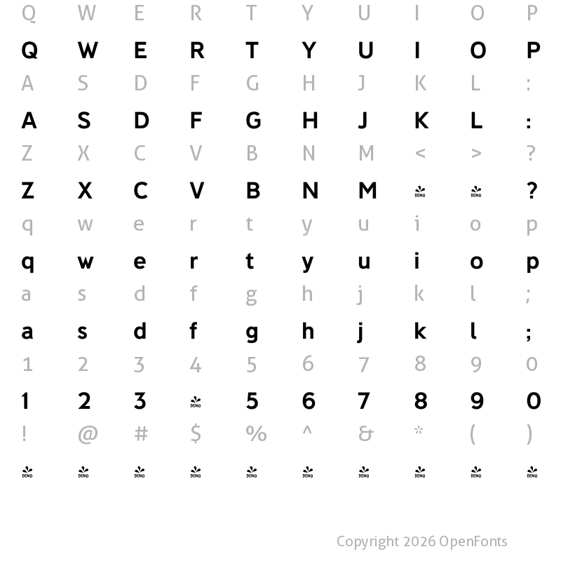 Character Map of FONTSPRING DEMO - Deansgate Bold