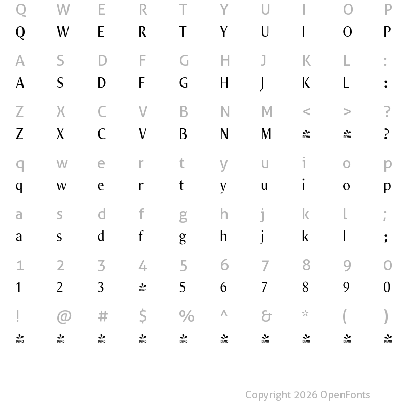 Character Map of FONTSPRING DEMO - Decennie Express JY Pro Regular