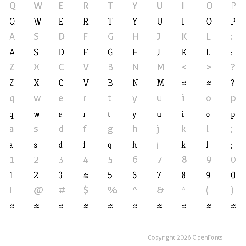 Character Map of FONTSPRING DEMO - Decour Cnd Regular