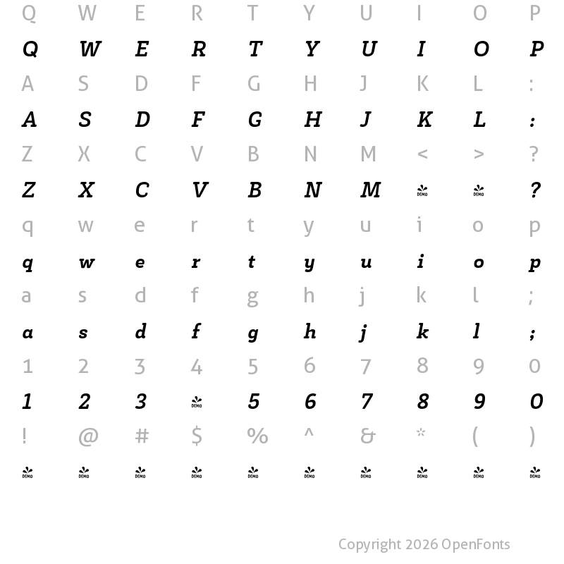 Character Map of FONTSPRING DEMO - Decour Soft Black Italic Regular
