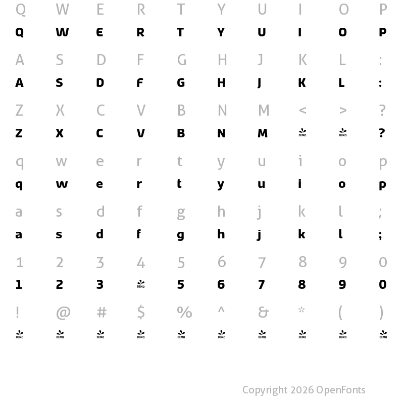 Character Map of FONTSPRING DEMO - Deka Bold Regular