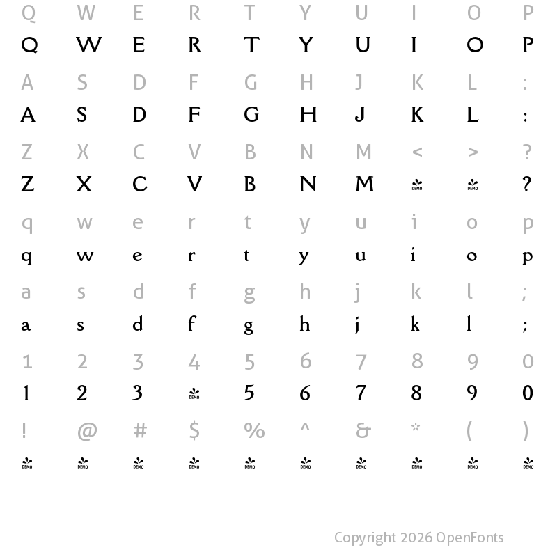 Character Map of FONTSPRING DEMO - Della Robbia Bold