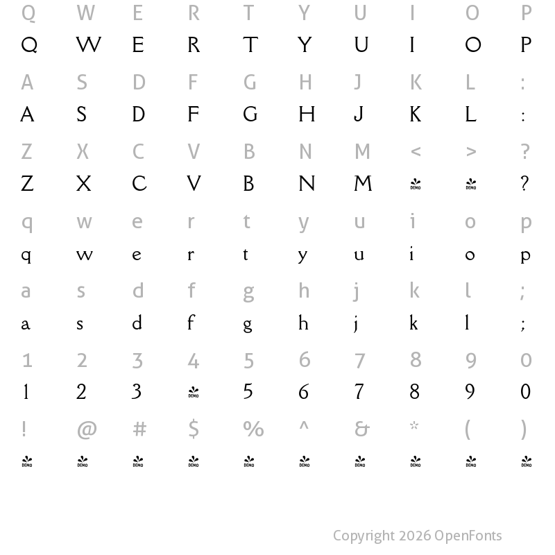 Character Map of FONTSPRING DEMO - Della Robbia Regular
