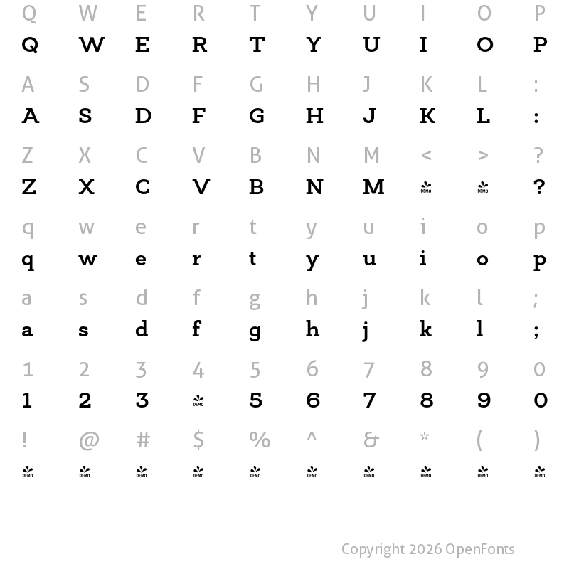 Character Map of FONTSPRING DEMO - Deposit Pro Bold