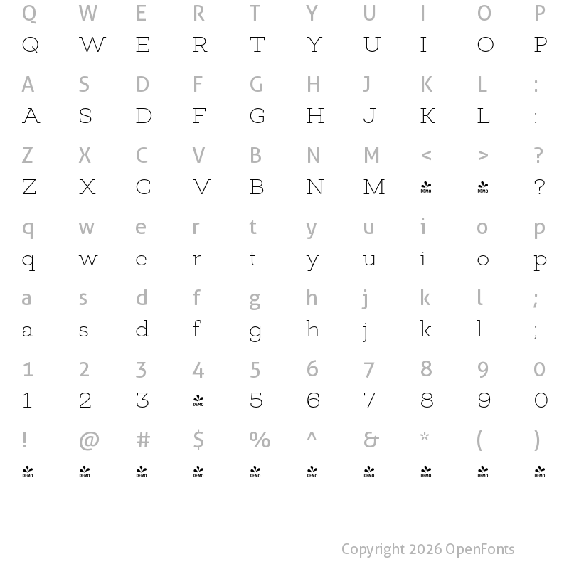 Character Map of FONTSPRING DEMO - Deposit Pro ExLt Regular