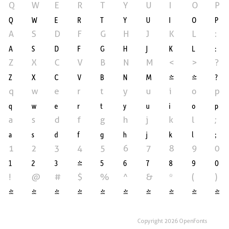 Character Map of FONTSPRING DEMO - Depot New Condensed Rg Regular
