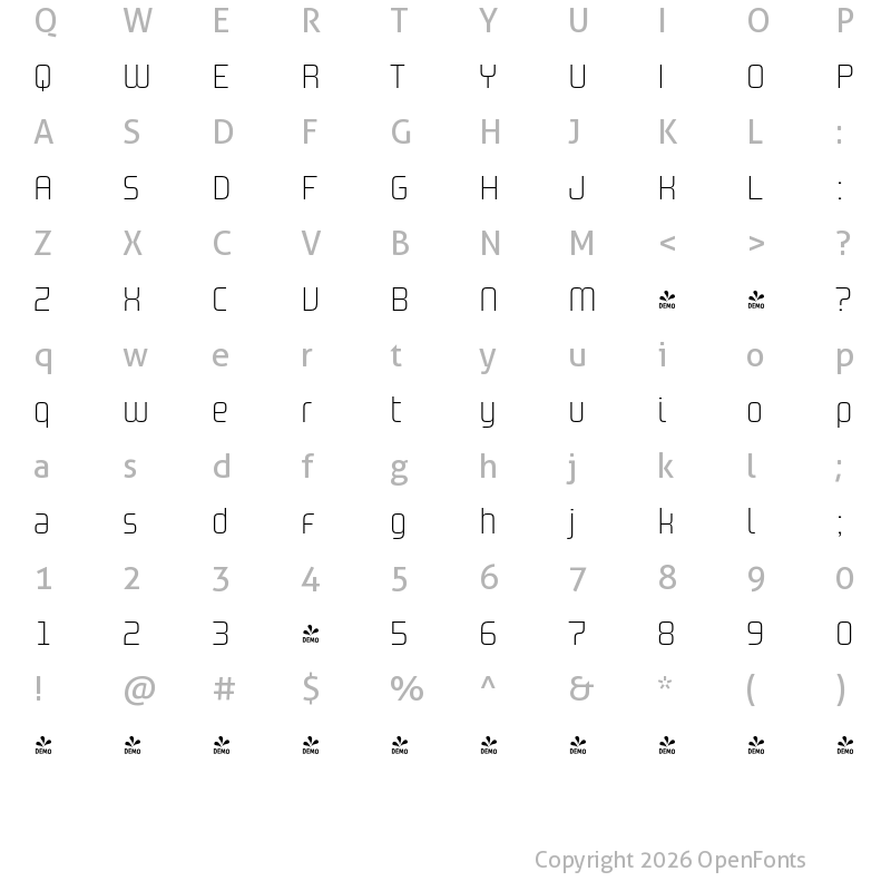 Character Map of FONTSPRING DEMO - Design System A 100R Regular