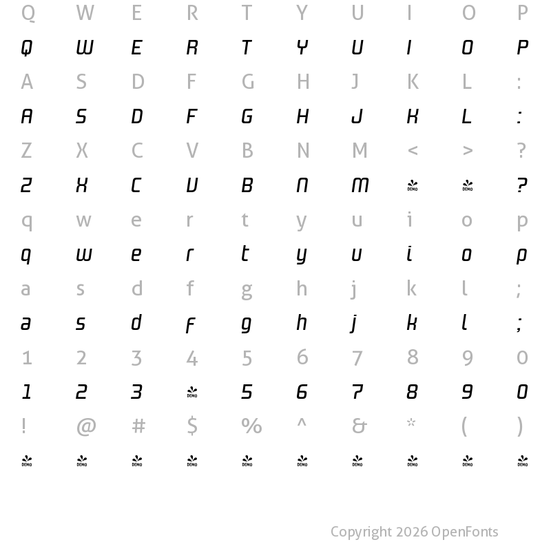 Character Map of FONTSPRING DEMO - Design System A 500I Regular