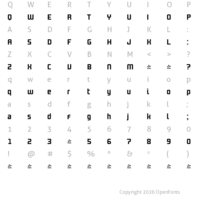 Character Map of FONTSPRING DEMO - Design System A 700R Regular