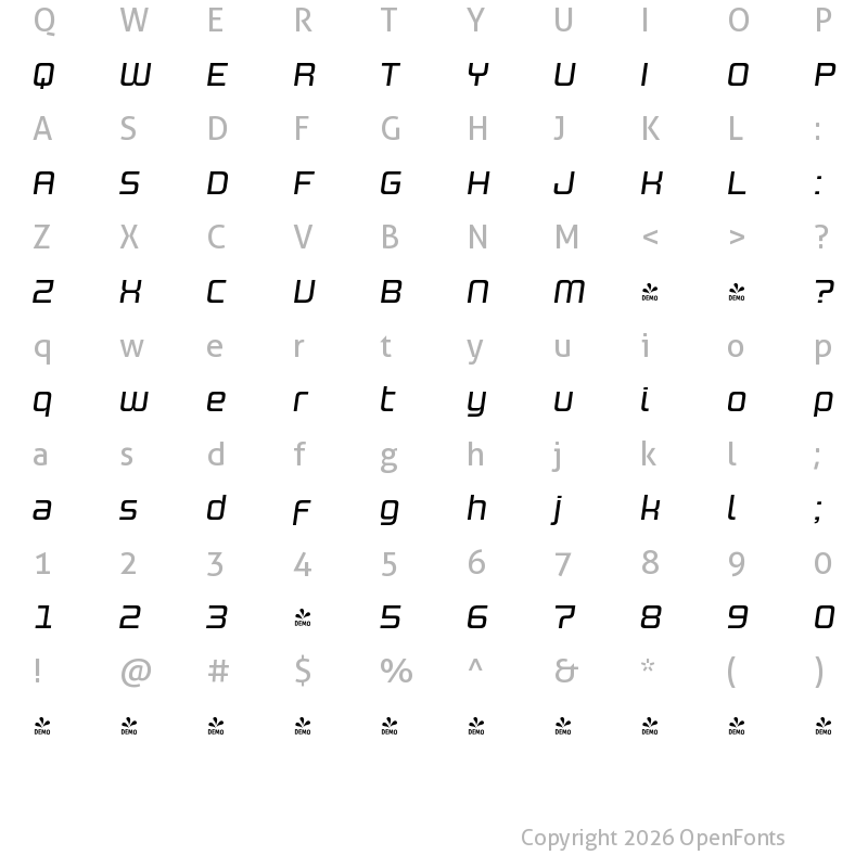 Character Map of FONTSPRING DEMO - Design System B 500I Regular