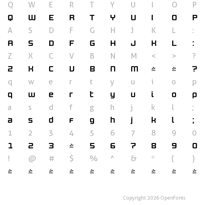 Character Map of FONTSPRING DEMO - Design System B 700R Regular