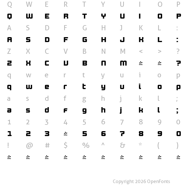 Character Map of FONTSPRING DEMO - Design System B 900R Regular